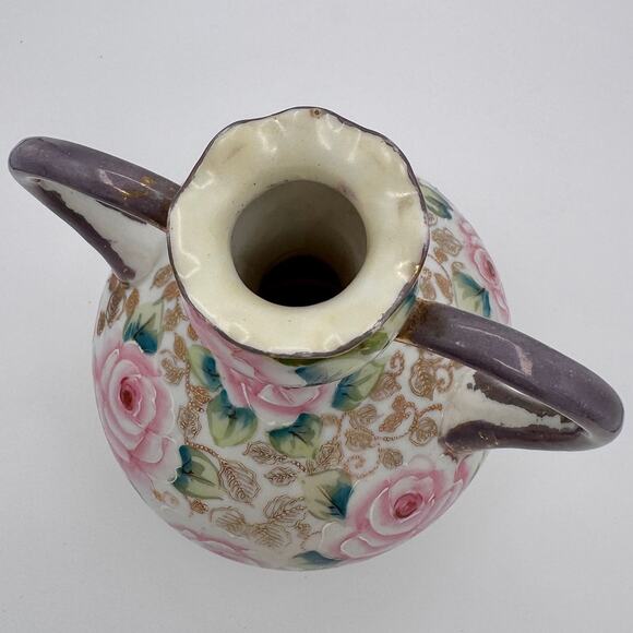 Antique Nippon Pink and Gold Porcelain Vase with Elegant Floral Accents & Gilt - Picture 4 of 12